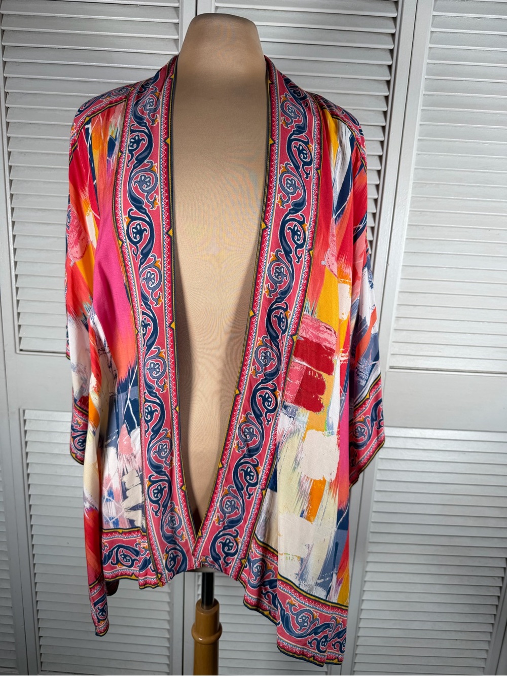 Tolani Collection Boho Open Front Kimono Cardigan Abstract Print Modal M
